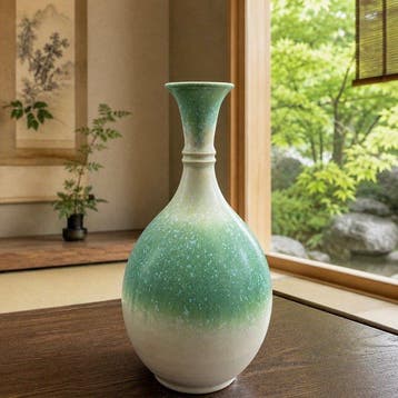 Vaas - Steengoed,  Oribe-glazuur, hoogte 24,5 cm - Japan