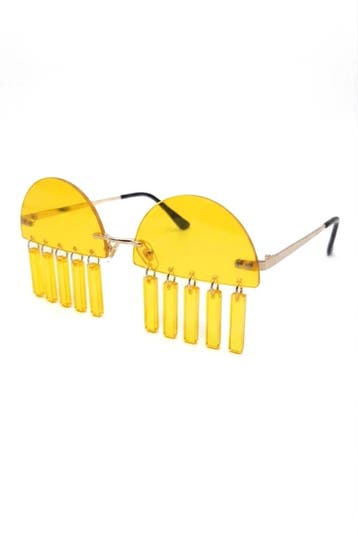 Fringe Zonnebril Goud Montuur Gele Glazen Franje Geel Zoom D, Ophalen of Verzenden, Nieuw, Feestartikel, Carnaval