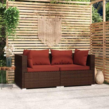 vidaXL Bank 2-zits met kussens poly rattan bruin, Verzenden, Nieuw