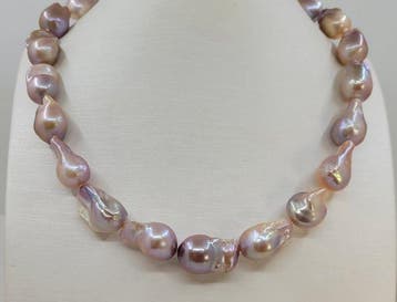 Zonder minimumprijs - Halsketting 13x14 mm roze Barok Edison, Nieuw