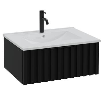 Badkamermeubel Set Fraser 60cm - Hoogglans zwart - 1 lade, Verzenden, Nieuw, Wastafelkast