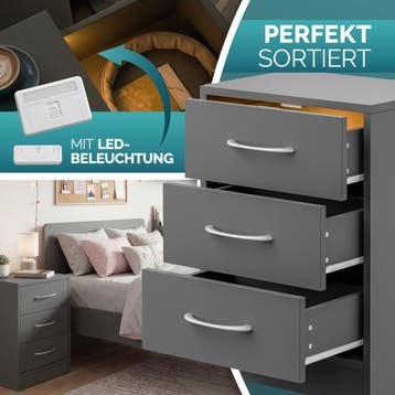 Nachtkastje Eloise Antraciet 54x39x28cm met LED (Slaapkamer), Verzenden, Nieuw