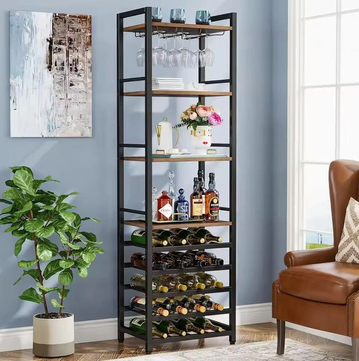 Vrijstaande Industriële Wijnrekkast – 20 Flessen Wijnrek, Huis en Inrichting, Woonaccessoires | Wijnrekken, Nieuw, Hout, 75 cm of meer
