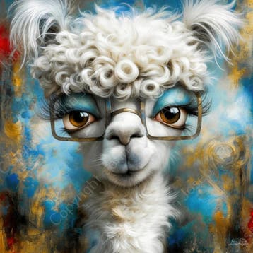 John Joseb Art glasschilderij Alpaca met make up en bril, Huis en Inrichting, Woonaccessoires | Schilderijen, Tekeningen en Foto's