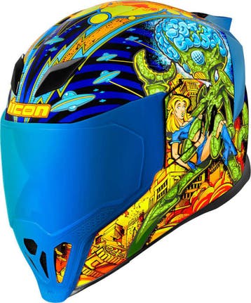 Icon Airflite Bugoid Blitz Integraalhelm Blauw Geel, Motoren, Integraalhelm, Nieuw met kaartje, Overige merken, Heren