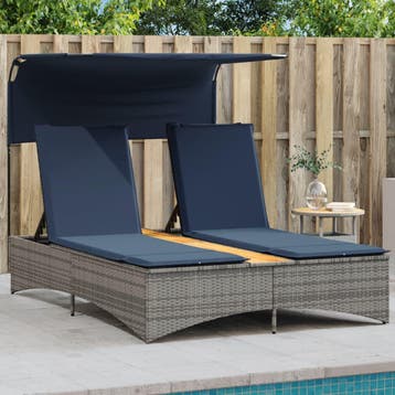 vidaXL Ligbed 2-persoons met luifel en kussens poly rattan, Verzenden, Nieuw