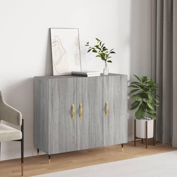 vidaXL Dressoir 90x34x80 cm bewerkt hout grijs sonoma, Verzenden, Nieuw, Overige houtsoorten, Minder dan 50 cm