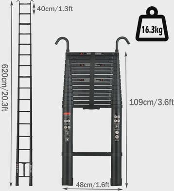 6.2M Telescopische Ladder - Zwaar Uitvoering Aluminium met H, Verzenden, Nieuw