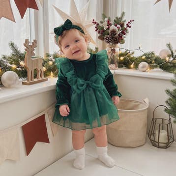 Baby Meisjes Kerst Romper Jurk met Lange Mouwen, Ruches, Tul, Verzenden, Nieuw