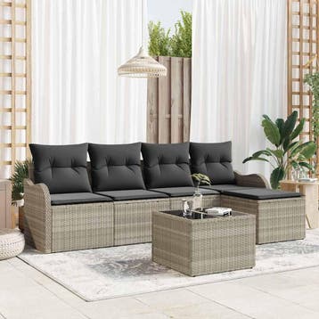 vidaXL Tuin Sofa Set 6 st Lichtgrijs poly rattan, Verzenden, Nieuw, 6 zitplaatsen