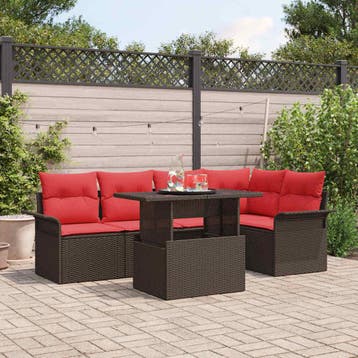 vidaXL Tuin Sofa Set 6 st Bruin Poly riet, Verzenden, Nieuw, Rotan, 6 zitplaatsen