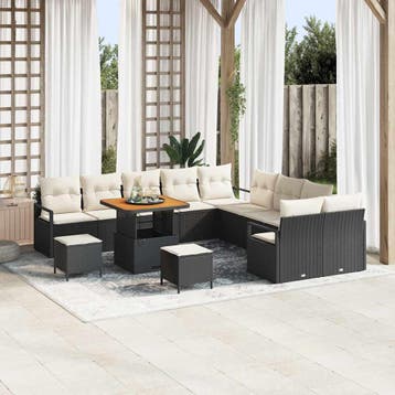 vidaXL Tuinbankenset 13 st Zwart poly rattan, Verzenden, Nieuw, Rotan, 3 zitplaatsen