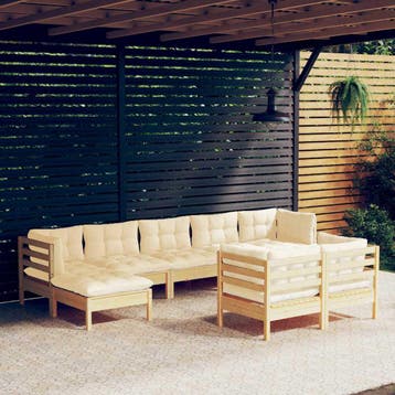 vidaXL 9-delige Loungeset met crèmekleurige kussens massief, Verzenden, Nieuw, Loungeset