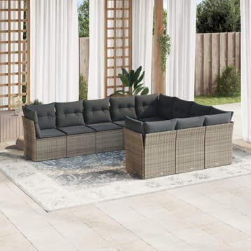 vidaXL 10-delige Loungeset met kussens poly rattan grijs, Verzenden, Nieuw, Loungeset