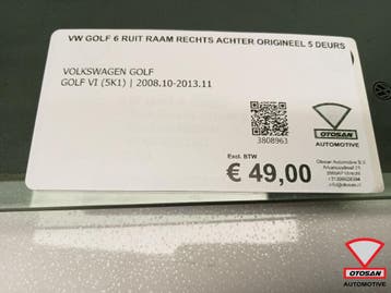 Vw golf 6 ruit raam rechts achter origineel 5 deurs, Auto-onderdelen, Ophalen, Gebruikt, Volkswagen