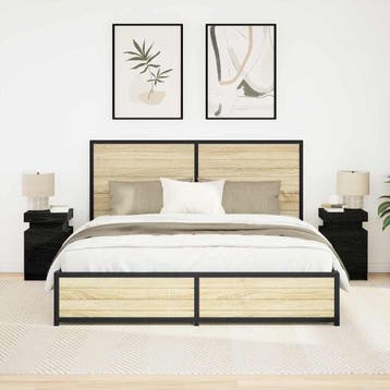 vidaXL Nachtkastje 2 st Zwart Eiken 35 x 39 x 55 cm Bewerkt, Minder dan 45 cm, Verzenden, Nieuw, 55 tot 70 cm