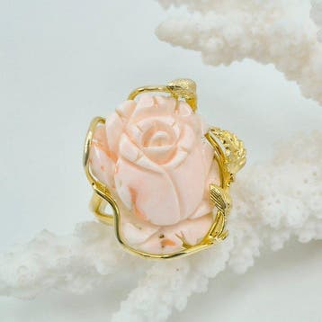 Koraal - Zilver, Verguld - Ring - Roze koraal, Antiek en Kunst