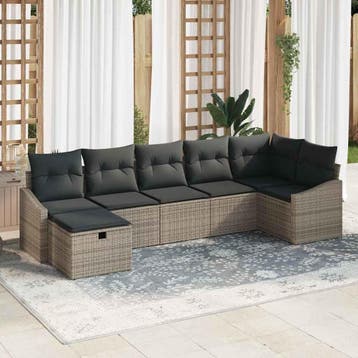 vidaXL Bankstel met kussen met opslag 7 pcs Grijs poly, Verzenden, Nieuw, Rotan, 7 zitplaatsen