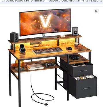 Verstelbaar Bureau met Lades &amp; LED – 120 cm, Monitorstandaar, Verzenden, Nieuw
