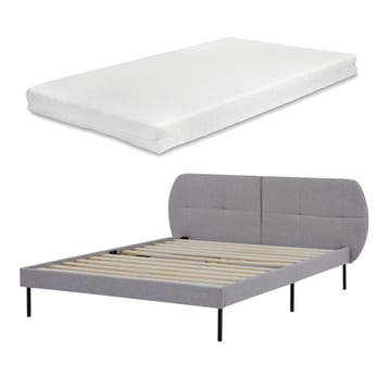 Gestoffeerd bed Porvoo met bedbodem en matras 140x200 cm gri, Huis en Inrichting, Slaapkamer | Bedden, Verzenden, Nieuw