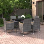 vidaXL 7-delige Tuinset met kussens poly rattan en glas, 6 zitplaatsen, Nieuw, Tuinset, Verzenden