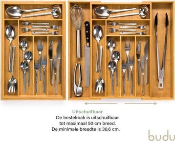 2dekans | Budu Uitschuifbare Bamboe Bestekbak #47 (47 cm, Huis en Inrichting, Keuken | Keukenbenodigdheden, Ophalen of Verzenden