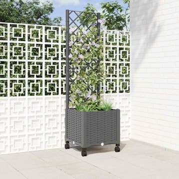 vidaXL Tuinplantbak met schutting en wielen Lichtgrijs PP, Verzenden, Nieuw, Minder dan 60 cm, 60 cm of meer
