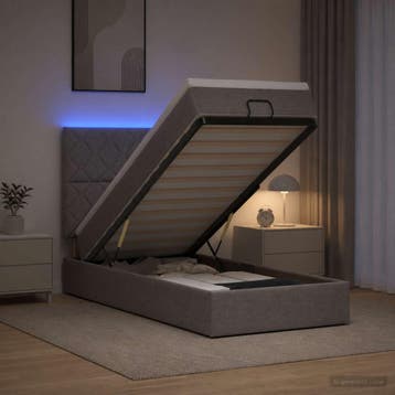 vidaXL Ottoman Bed met Matrassen en LED Taupe 90 x 190 cm, Verzenden, Nieuw, Eenpersoons