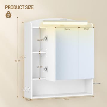 Hzuaneri MC00303XEU Spiegelkast met verlichting, badkamerkas, Verzenden, Zo goed als nieuw