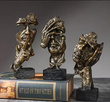 3pcs Thinker Statue, Silence is Golden Decoration Creative