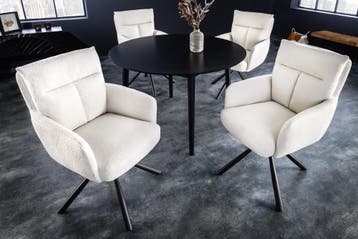 Draaibare retro stoel BIG GEORGE wit bouclé met armleuning, Ophalen of Verzenden, Nieuw