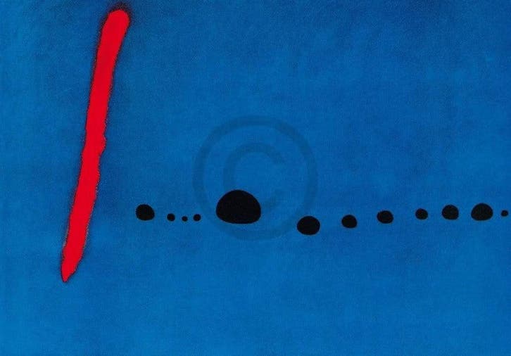 Kunstdruk Joan Miro - Bleu II 100x70cm, Huis en Inrichting, Woonaccessoires | Schilderijen, Tekeningen en Foto's, Nieuw, Verzenden