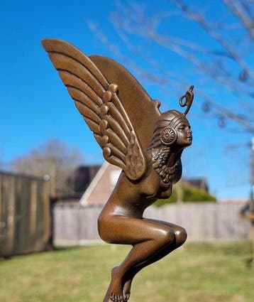 Beeld, Bronze: Winged Lady Car Mascot - 24.5 cm - Brons,
