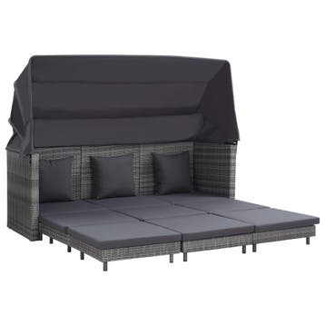 vidaXL Slaapbank met luifel 3-zits verlengbaar poly rattan, Tuin en Terras, Verzenden, Nieuw
