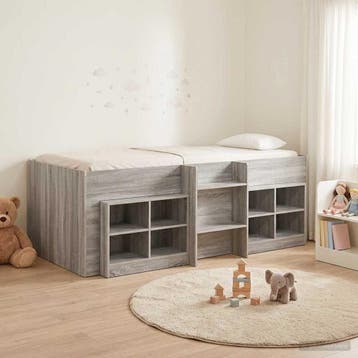 vidaXL Loft Bed Frame met Kast 3 st Grijs Sonoma Bewerkt, Verzenden, Nieuw, Grijs, Hout