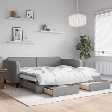 vidaXL Slaapbank met onderschuifbed lades 100x190 cm stof, Huis en Inrichting, Slaapkamer | Bedden, 100 cm, Eenpersoons, Verzenden