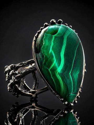 Natuurlijke Groene Malachietring - 925 Sterling Zilver -