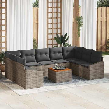 vidaXL Tuinbankenset 10 st Grijs poly rattan, Verzenden, Nieuw, Rotan, Meer dan 8 zitplaatsen