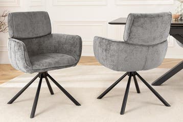 Draaibare Retro Stoel UNIEK Grijs Chenille Zwart Metalen, Ophalen of Verzenden, Nieuw