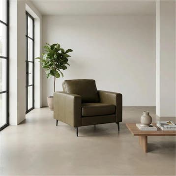 Leren fauteuil Match - Rancho Green (olijf/groen) - Poten, Nieuw, Ophalen of Verzenden, 75 tot 100 cm, Modern