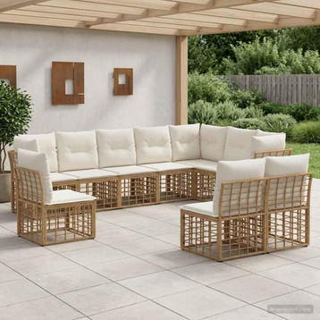 vidaXL Buiten bankenset Naturel Polyester, Verzenden, Nieuw, Rotan