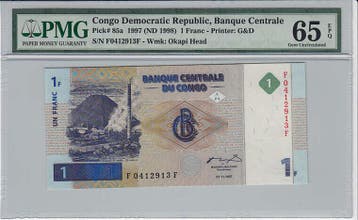 1997 Congo Democratic Republic 1 Franc Pick 85a Pmg Gem U..., Verzenden
