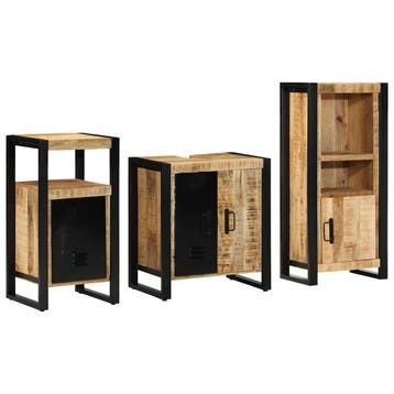 vidaXL Badkamermeubelset 3 st Bruin en zwart Massief Mango, Verzenden, Nieuw, Overige typen