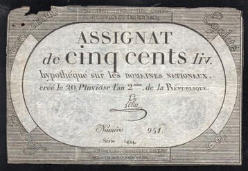 France Assignat Über 500 Livres 20 Pluviose Lan 2 Natio.., Verzenden