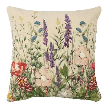 kussen geborduurd wilde bloemen paarse ridderspoor 45x45cm, Verzenden, Nieuw