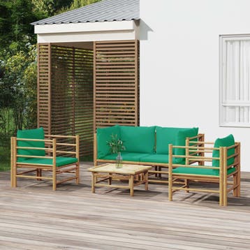 vidaXL 5-delige Loungeset met kussens bamboe groen, Verzenden, Nieuw, Hout, Loungeset