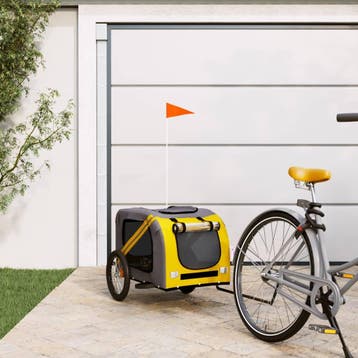 vidaXL Hondenfietstrailer oxford stof en ijzer geel en grijs, Dieren en Toebehoren, Verzenden, Nieuw