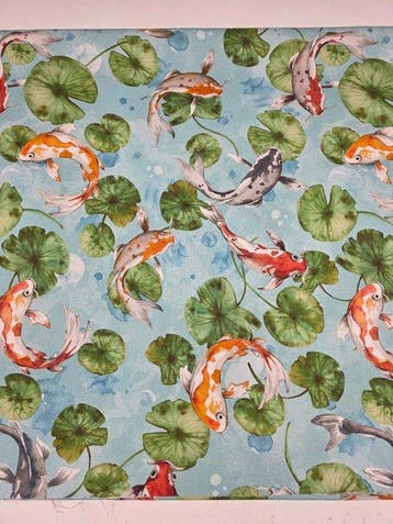 Exclusieve stof met koi-karpers en waterlelies -300x280 cm-