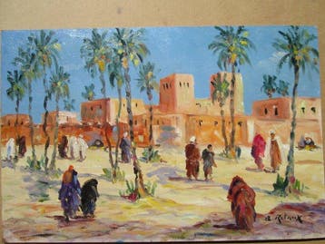 Bruno Retaux (1947) - Vue panoramique vers Marrakech, Antiek en Kunst, Kunst | Schilderijen | Klassiek