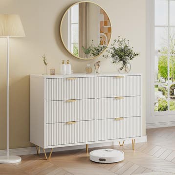Stijlvol Wit Sideboard Kast met 6 Lades en Gouden Metalen Po, Verzenden, Nieuw